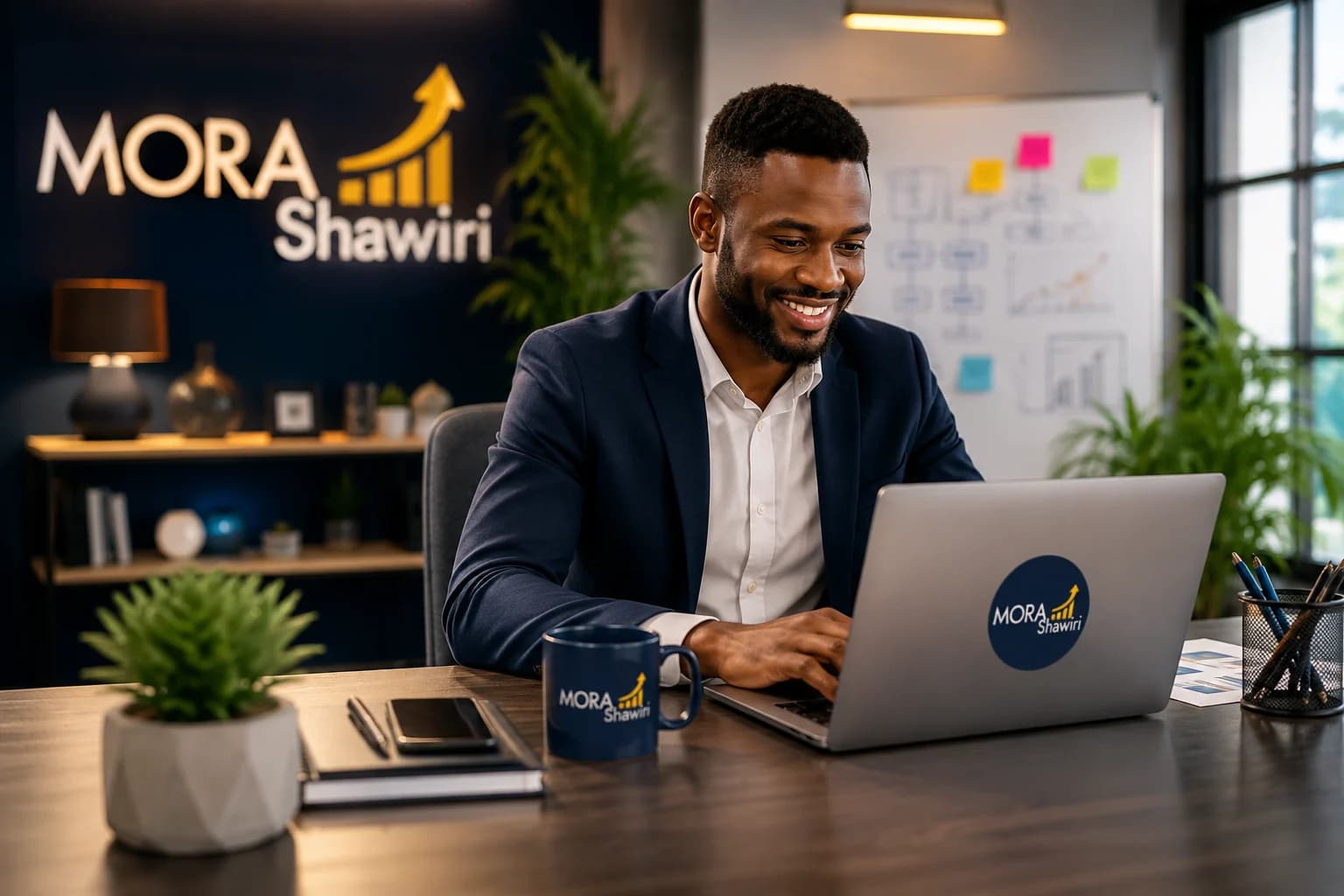 Consultant MORA Shawiri au travail dans les bureaux de l’agence à Moroni