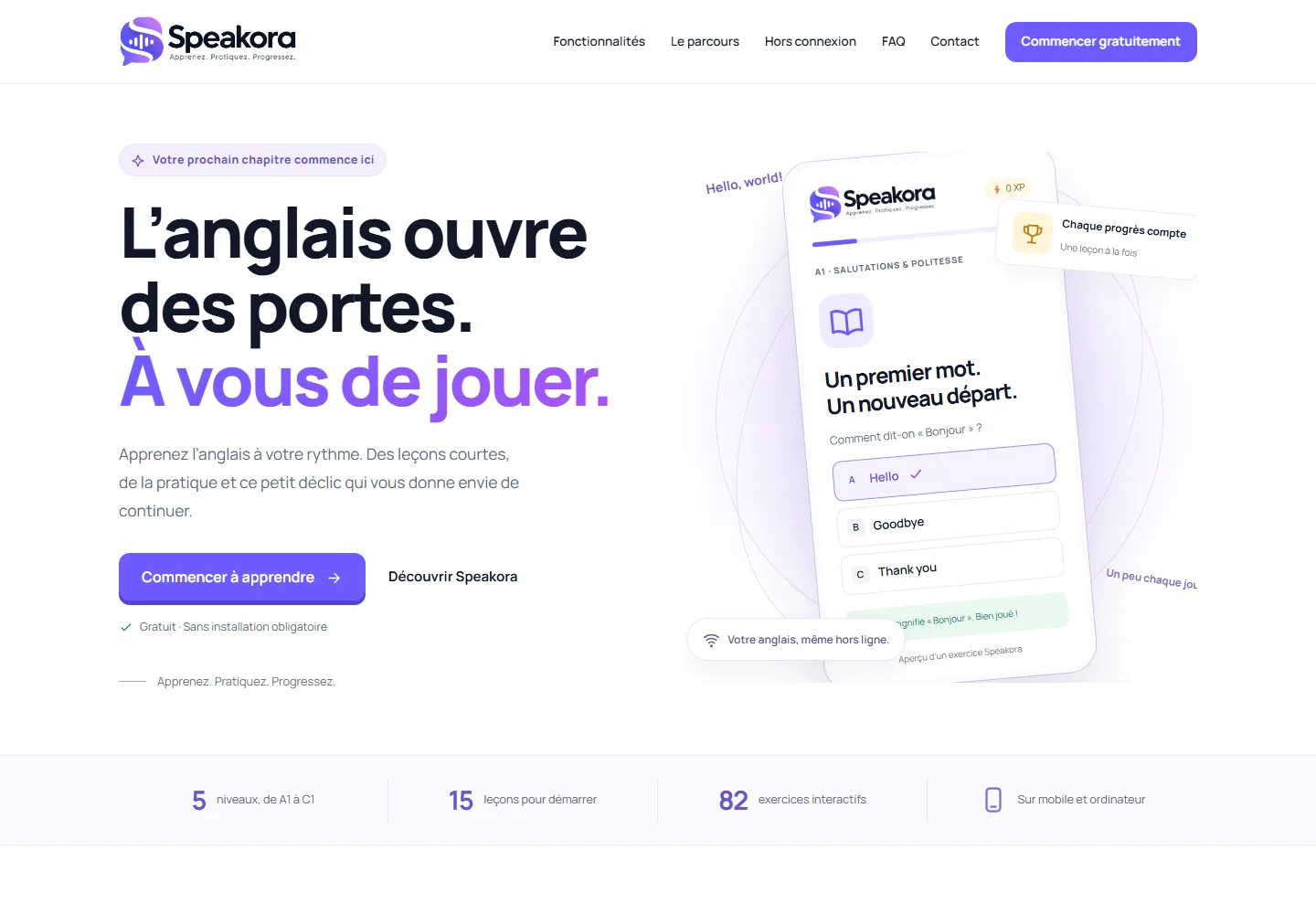 Capture d’écran de Speakora sur ordinateur : page d’accueil